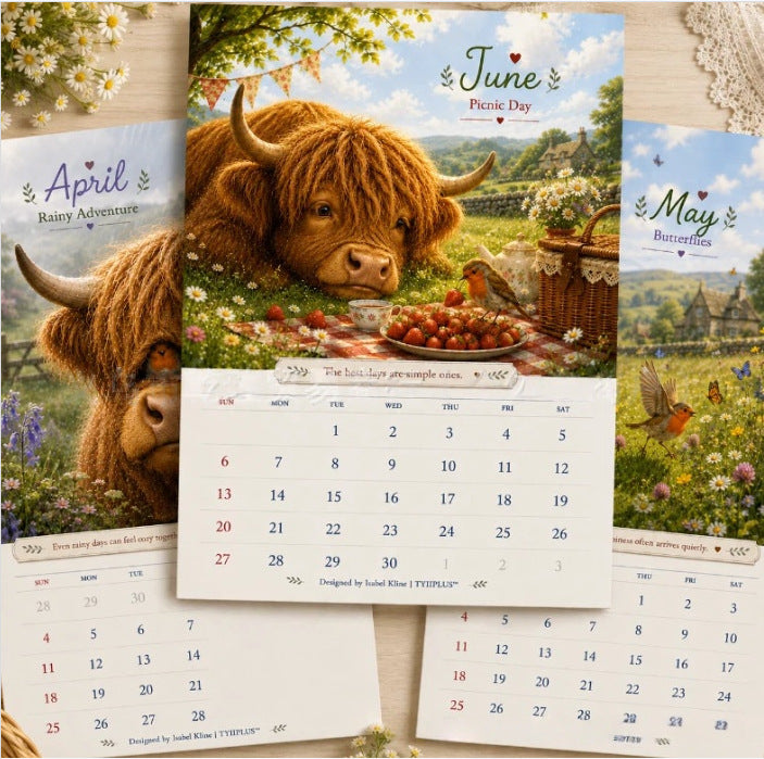 ๐ฎ๐ฆ2027 Highland Cow & Robin A4 Wall Calendar โ A Year of Gentle Countryside Moments