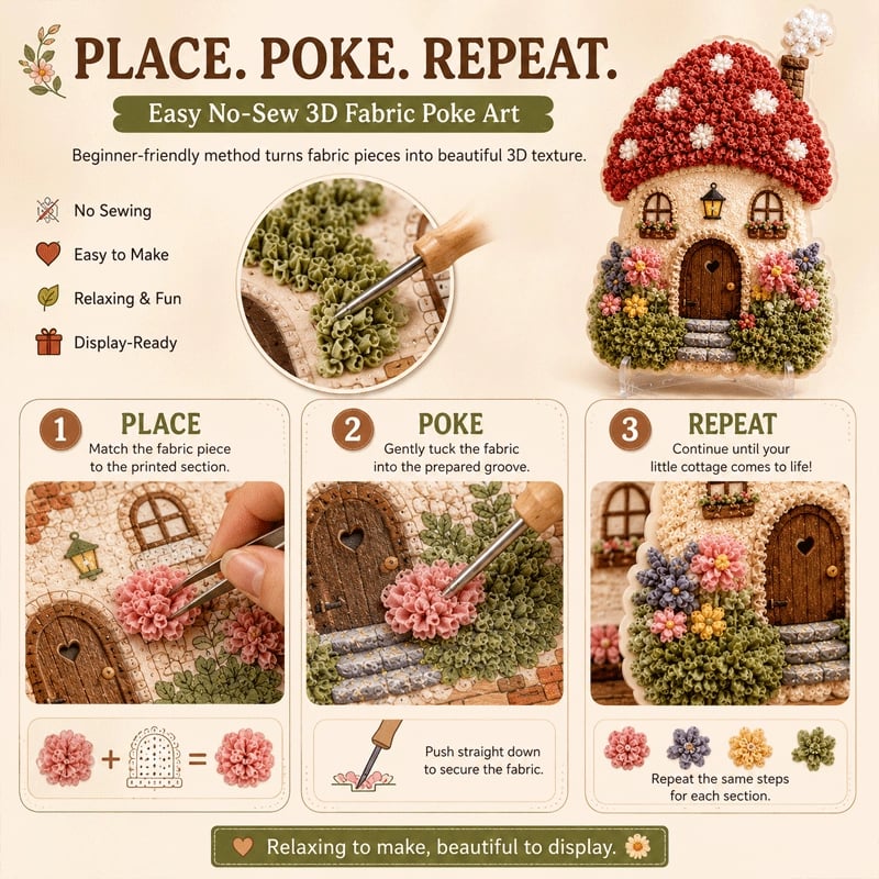 🔥Last Day 48% OFF - ✨🧘Relaxing & Beginner-Friendly-✨Whimsical Village 3D Fabric Poke Art Kit