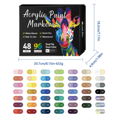 🎨Last Day Only£8.99! 🔥 Dual Tip Acrylic Paint Pen Marker - 24/48/72 Colors