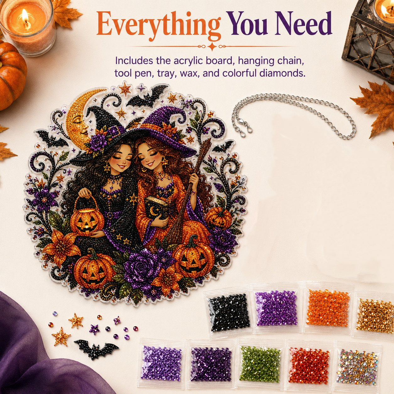 🧙♀️🎃DIY Halloween Witch Friendship Diamond Art Window Suncatcher