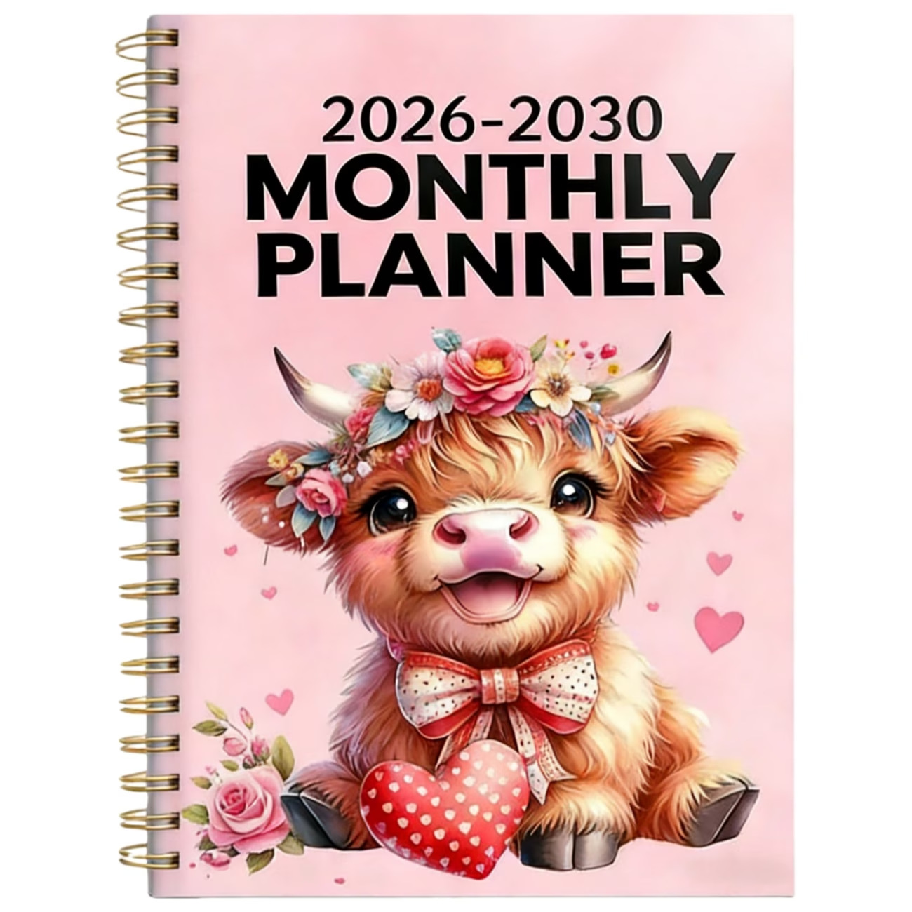 🐮 2026–2030 Monthly Planner ✨ Cute Highland Cow 5-Year Calendar | Large Monthly Blocks for Long-Term Planning