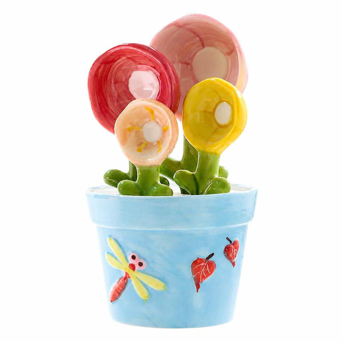 Cute Flower Ceramic Measuring Spoon Set With Storage Pot