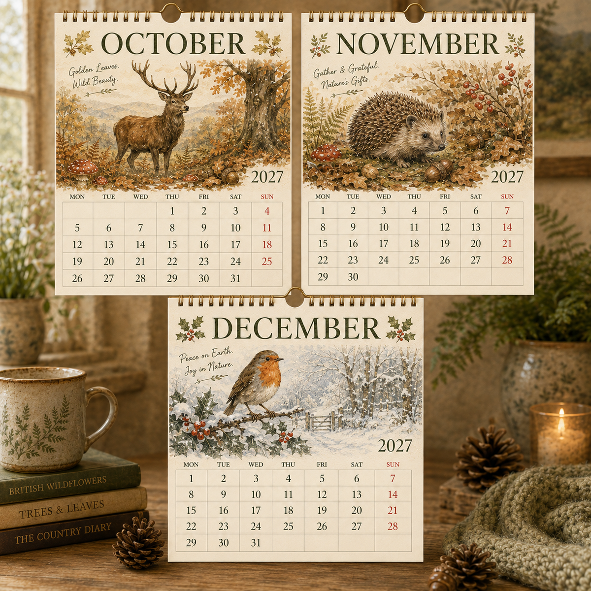 2027 British Woodland Calendar|A4 Hanging Calendar