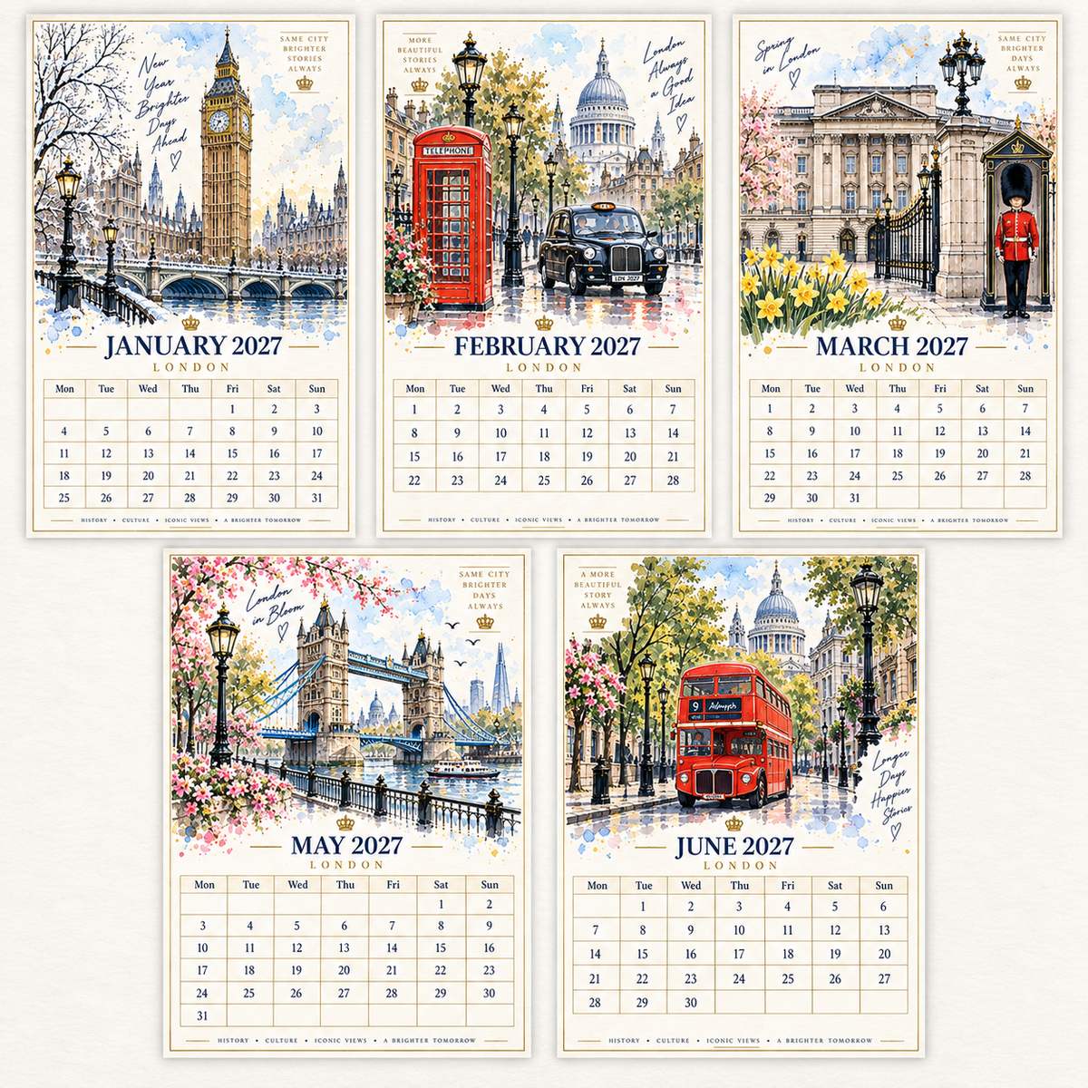 Fall in love with London all year round with this stunning 2027 London Landmarks Watercolour Sketch Calendar!