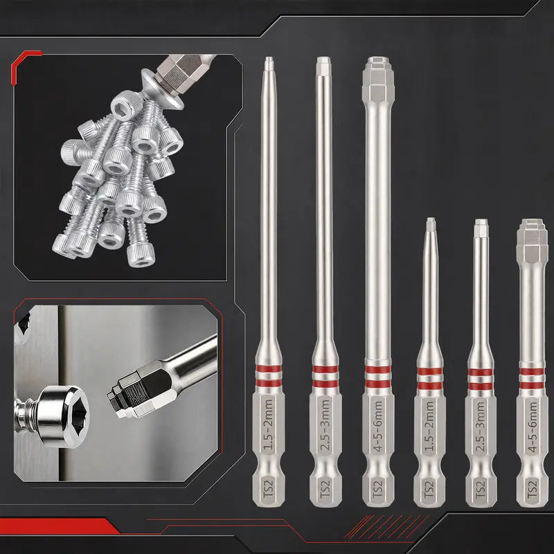 Dailyard™ 6PCS S2 Alloy Steel Magnetic Screwdriver Bits Set – Pagoda Hex Shank Drill Bit Set