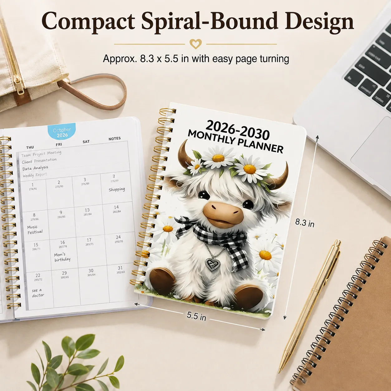 đŽ LAST DAY 49% OFF â Cute Cow 5-Year Planner 2026â2030 | Monthly Organizer with Farmhouse Cover, Goal Tracking Pages & Long-Term Planning Layout â¨