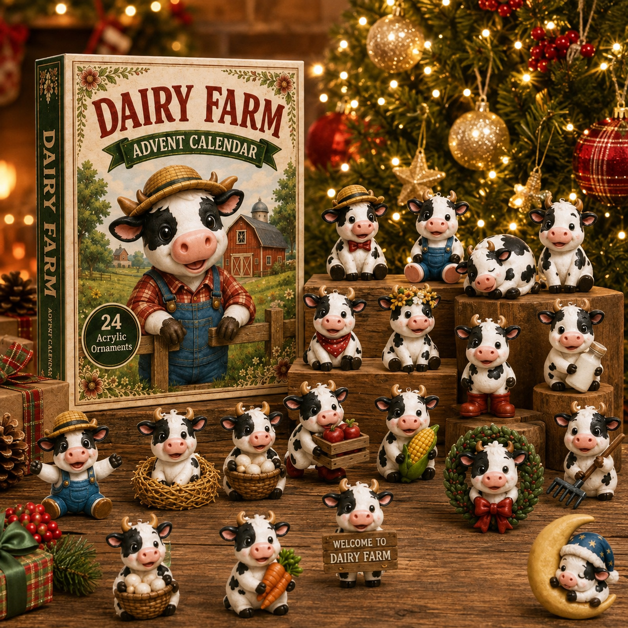 🐄🎄CHRISTMAS KICKOFF: 48% OFF – 2026 Dairy Farm Advent Calendar – Build a Cosy Christmas Farm One Cow at a Time, 24 Acrylic Ornaments Blind Box