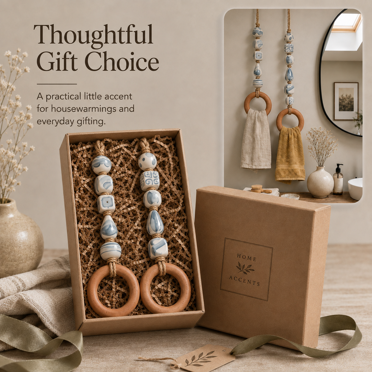 🔥HOT SALE 48% OFF🏡Decorative Beaded Towel Hanger with Wooden Ring
