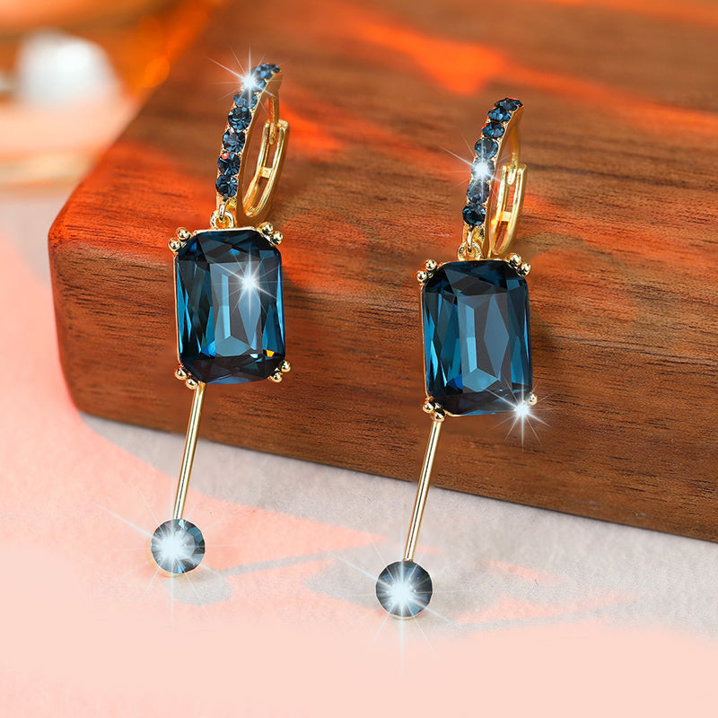 π β¨ Vintage Geometric Dangle Stud Earrings, Copper Frame Inlaid Synthetic Crystal Drop Earrings β Geometric, Dangling, Clip-On β¨