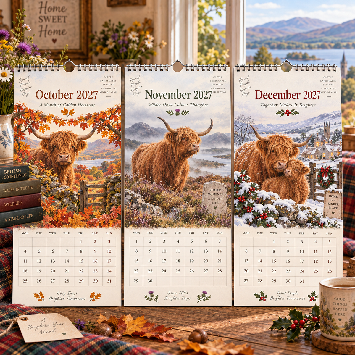 ๐ฎ 2027 Highland Cows Wall Calendar โ A4 Watercolour Scenes of Countryside Charm