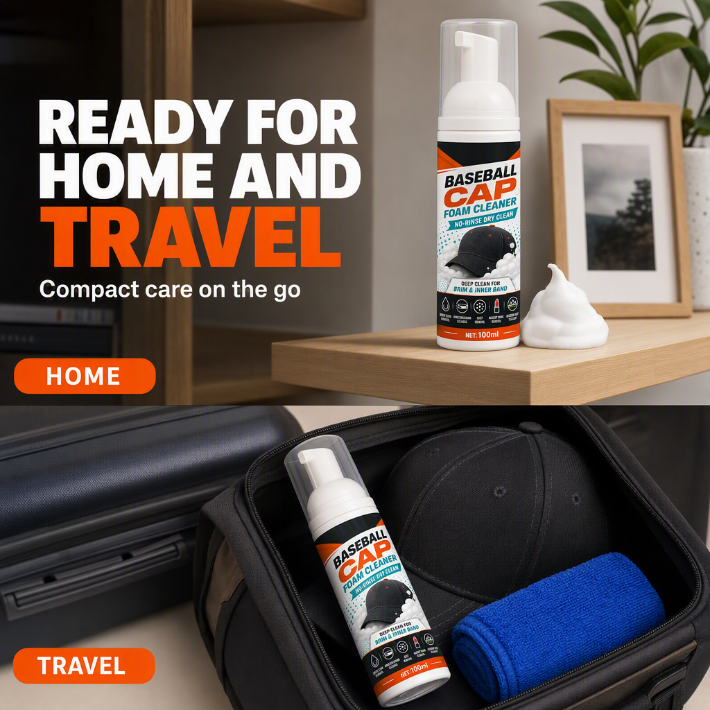 🧢49% OFF NOW! No‑Rinse Baseball Cap Foam Cleaner, Deep Clean Hat Foam Cleaning Spray, Sweat Stain & Dust Remover for Baseball Hats, Quick Dry Cap Care Solution