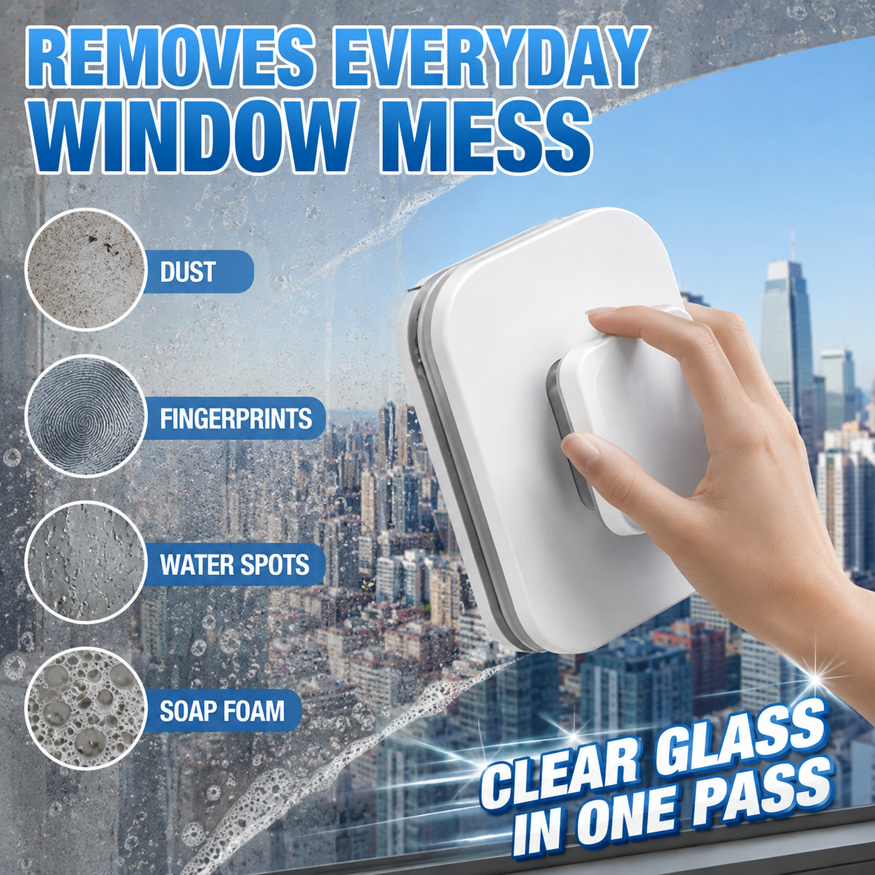 🥳2026 HOT SALE 50% OFF! 🥳💞50K+ SOLD!⚡6‑in‑1 Magnetic Glass Cleaner – 30% wider cleaning area, perfect for high‑rise windows. Dual pads + squeegee – flawless results from the first pass! 🪣🪟