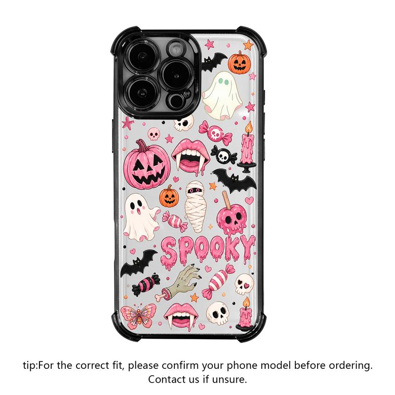 🎃 4-Corner Anti-Fall, Cute Candy Pumpkin Ghost Design, Transparent Non-Yellowing Shockproof Cover