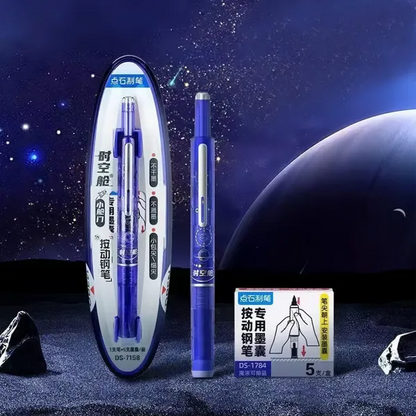 Fountain Pen Retractable:0.38mm Blue&Black Ink Transparent Barrel Includes 5 Refillable Ink Cartridges