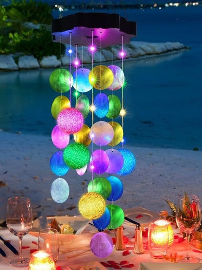 🌈 ✨ Solar-Powered Seashell Wind Chime Light