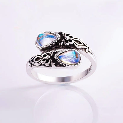 Vintage Adjustable Open Ring with Teardrop Glowing Zircon💧💍