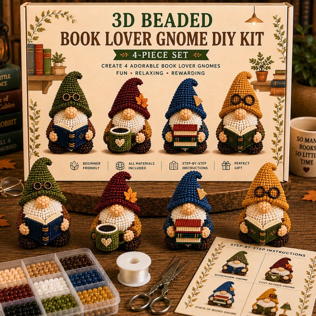 3D Beaded Gnome DIY Bead Kit – 8 Adorable Handmade Gnome Designs Craft Set
