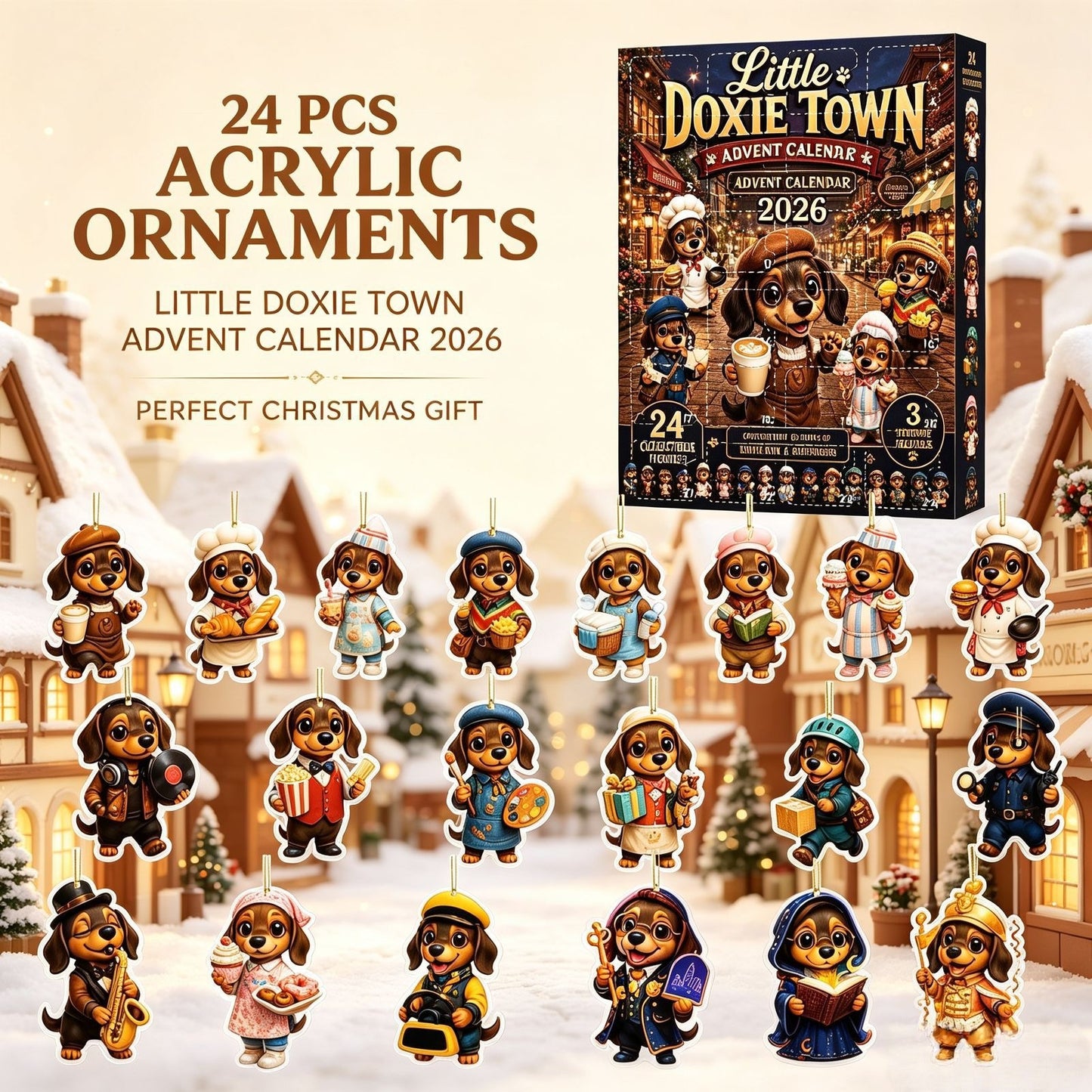 CHRISTMAS KICKOFF: 48% OFF – 2026 Little Doxie Town Advent Calendar – Meet 24 Charming Sausage Dog Townsfolk, Christmas Collectible Blind Box