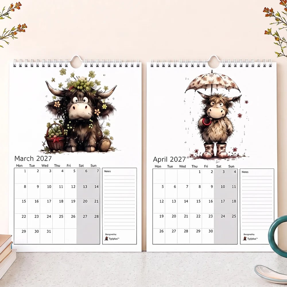 2027 Cute Highland Cow Wall Calendar 🐮 | Life Is Better With A Highland Cow ⭐