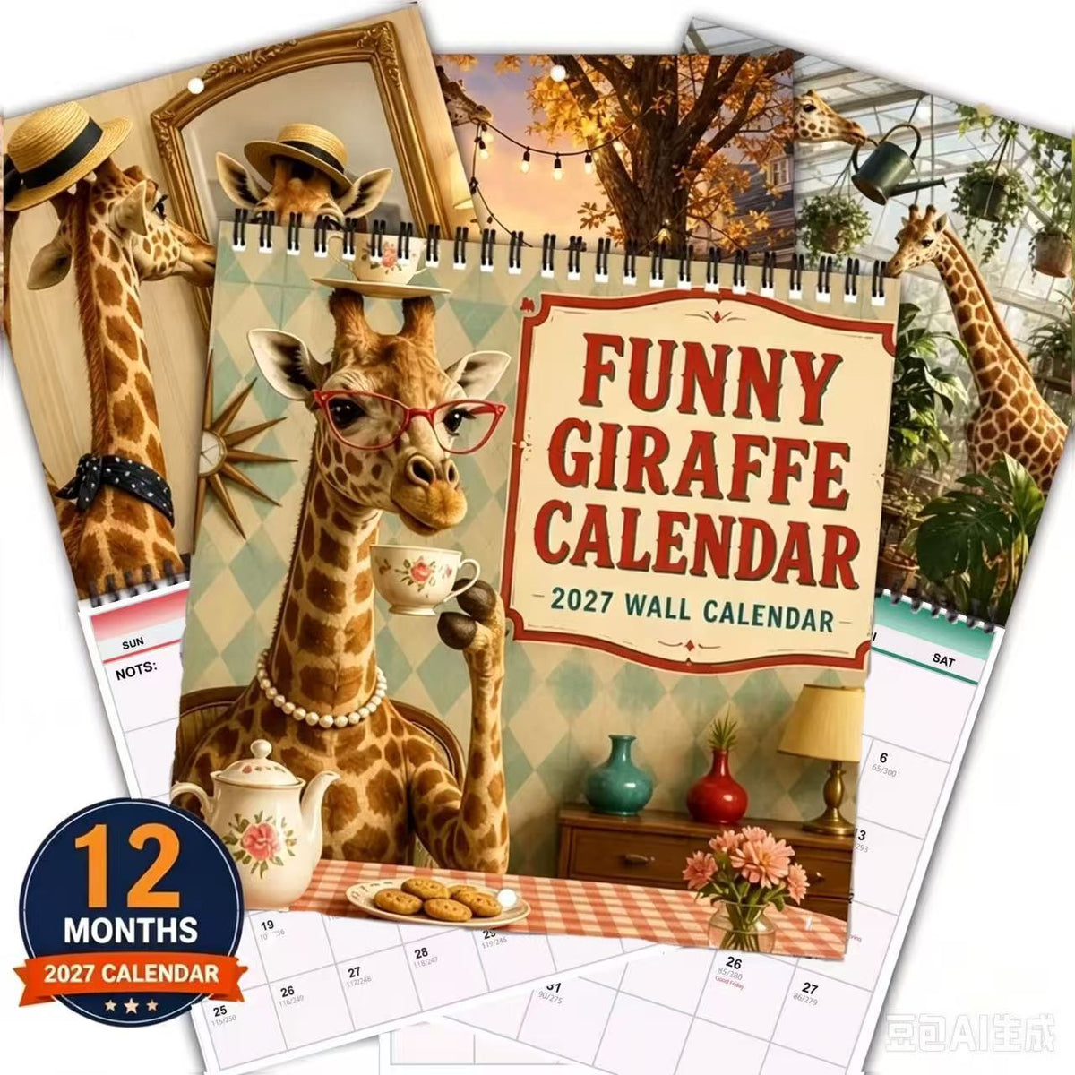 2027 Funny Giraffe Wall Calendar – 12 Months of Tea, Sass & Long-Necked Laughs