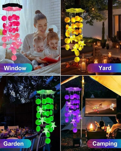 🌈 ✨ Solar-Powered Seashell Wind Chime Light