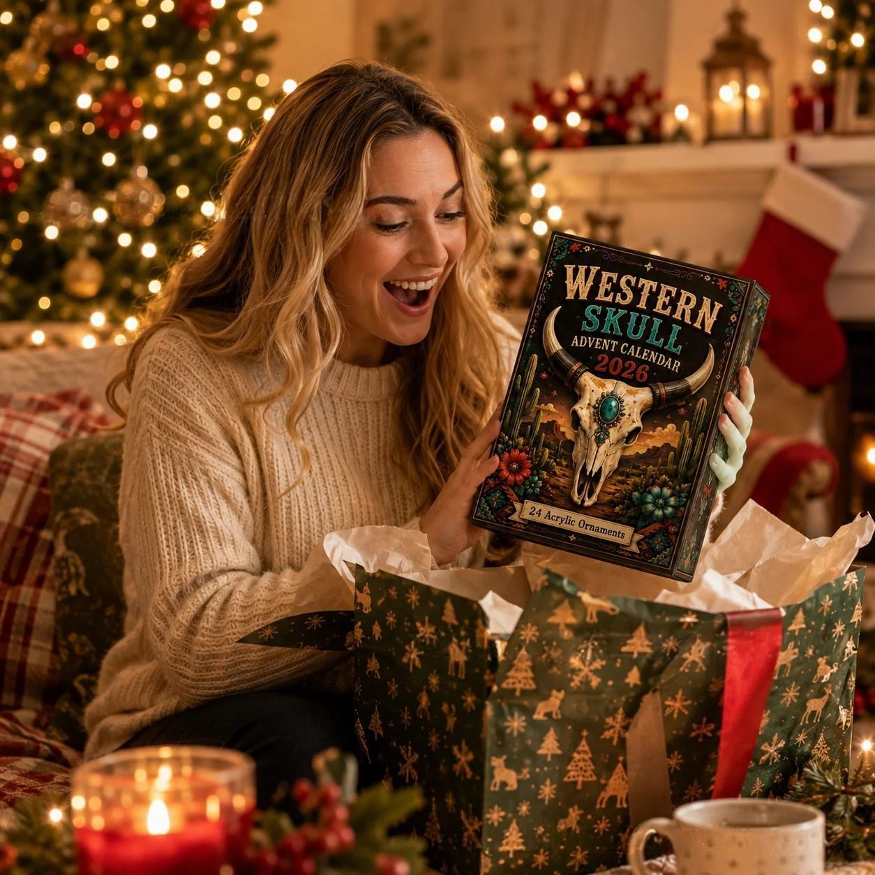 CHRISTMAS KICKOFF: 48% OFF – 2026 Western Skull Christmas Advent Calendar – 24 Unique Cowgirl & Cowboy Skull Ornaments, Acrylic Charms Blind Box