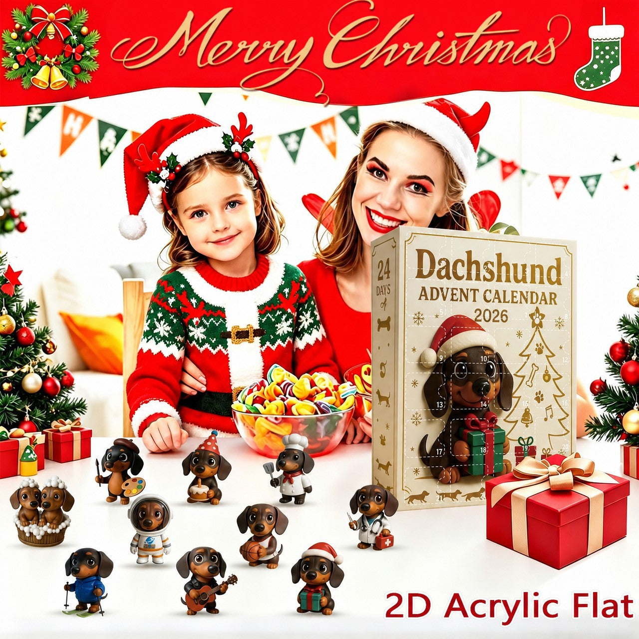 CHRISMAST KICKOFF 48% OFF - 2026 Dachshund Christmas Advent Calendar Blind Box - 24-Day Festive Countdown, Acrylic Charms Blind Box - Gift For Dog Lovers