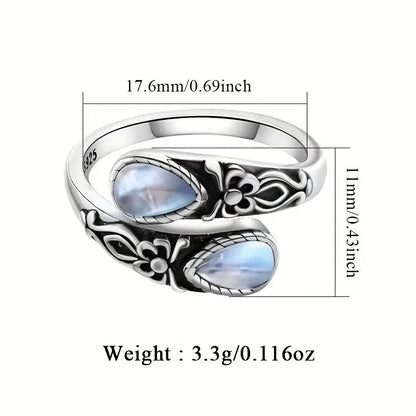 Vintage Adjustable Open Ring with Teardrop Glowing Zircon💧💍