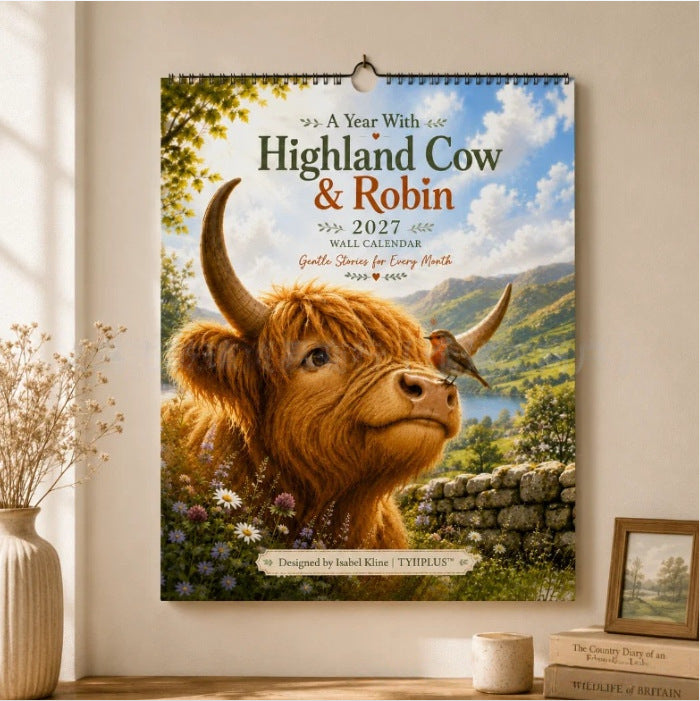 🐮🐦2027 Highland Cow & Robin A4 Wall Calendar – A Year of Gentle Countryside Moments