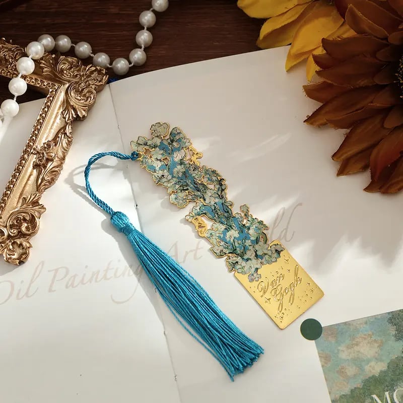 📚✨ Gold Metal Bookmark with Tassel – Van Gogh & Monet Inspired Gift for Book Lovers 🎨