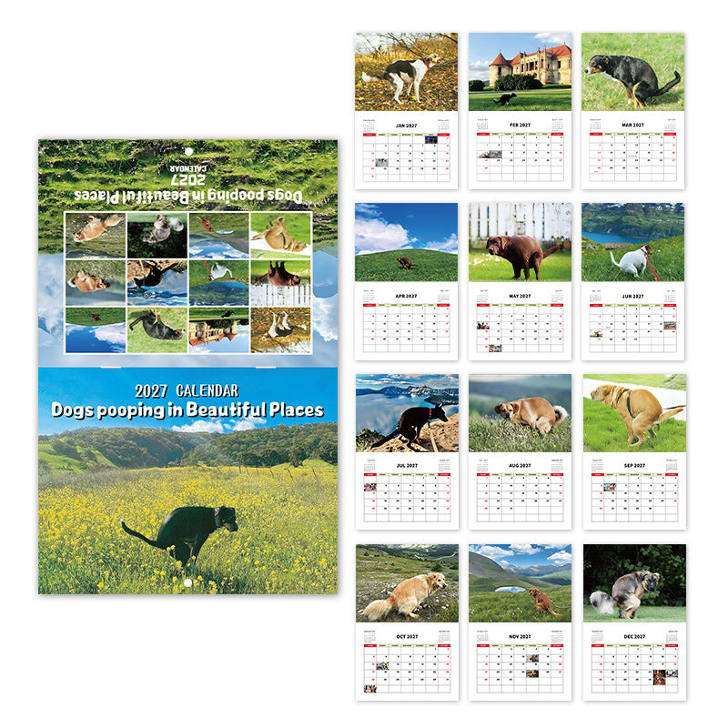 2027 Dogs Pooping in Beautiful Places Wall Calendar – A Hilariously Scenic Gift for Dog Lovers