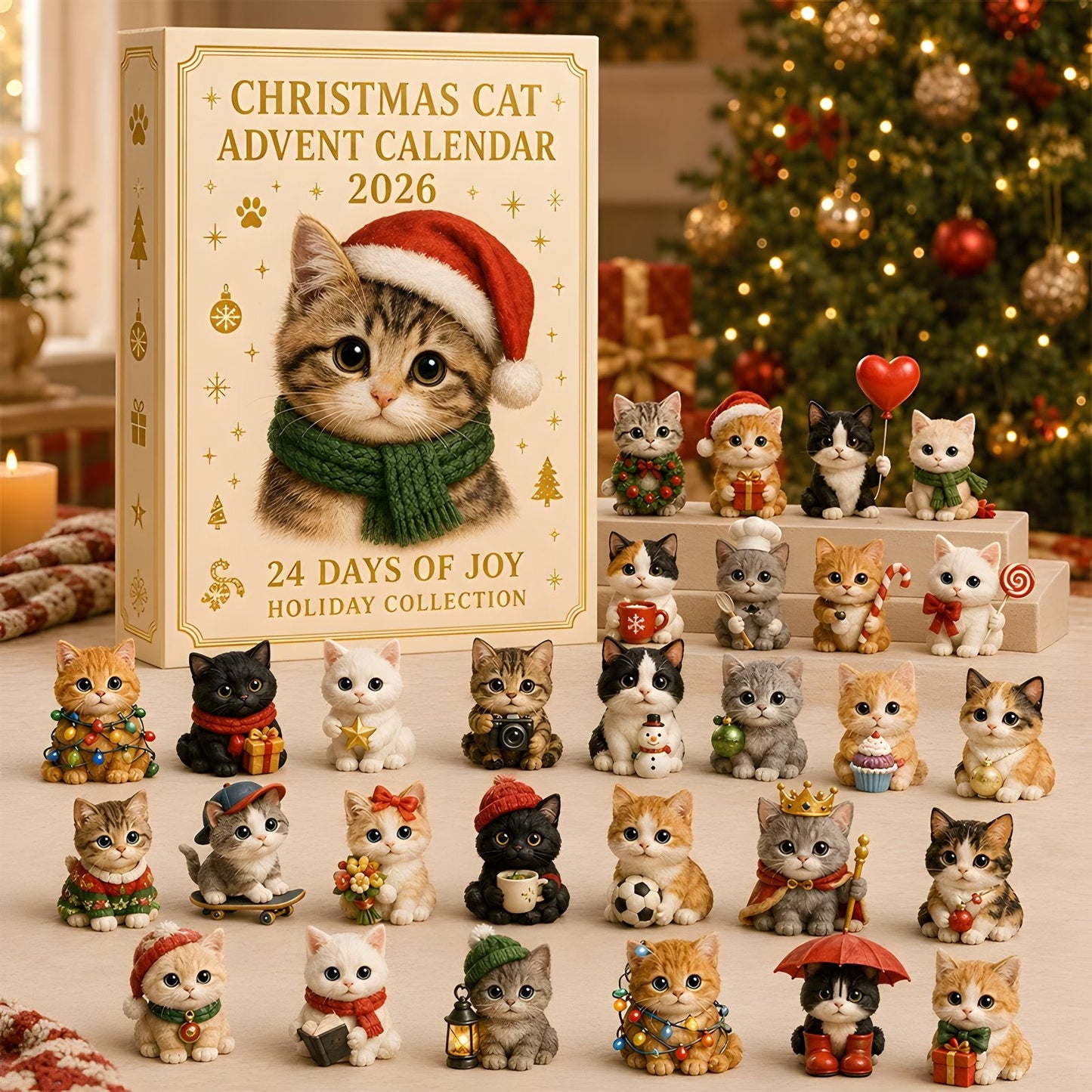 2026 Christmas Cat Advent Calendar with 24 tiny cat figurines