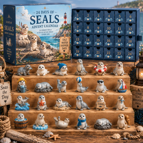 CHRISTMAS KICKOFF 49% OFF - 2026 Days of Seals Blind Box - 24‑Day Festive Countdown, Seals Themed Collectible Miniatures Blind Box - Gift For Ocean & Seal Lovers