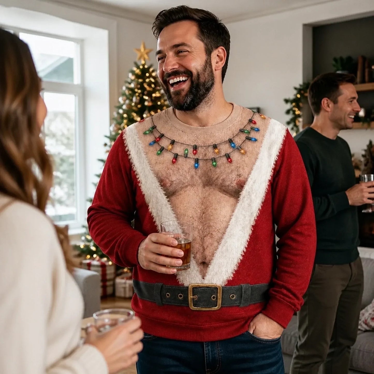 A unique, funny ‘naughty’ jumper – a personalised Christmas or birthday present for your husband, son, grandson, brother, grandad, dad or yourself – ‘Father Christmas is showing off his abs today’
