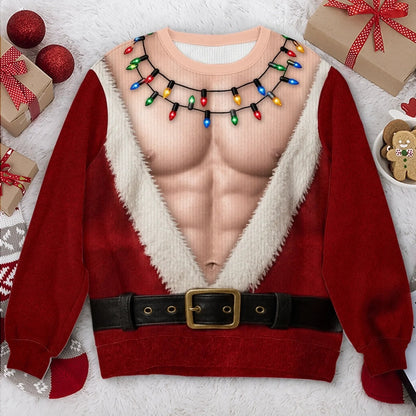 A unique, funny ‘naughty’ jumper – a personalised Christmas or birthday present for your husband, son, grandson, brother, grandad, dad or yourself – ‘Father Christmas is showing off his abs today’