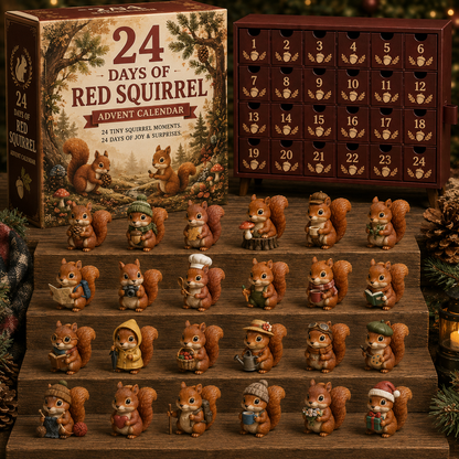 CHRISTMAS KICKOFF 49% OFF - 2026 Days of Red Squirrel Blind Box - 24-Day Festive Countdown, Red Squirrel Themed Collectible Miniatures Blind Box - Gift For Red Squirrel Lovers
