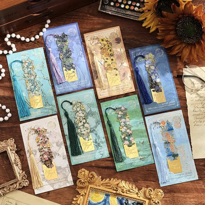 📚✨ Gold Metal Bookmark with Tassel – Van Gogh & Monet Inspired Gift for Book Lovers 🎨