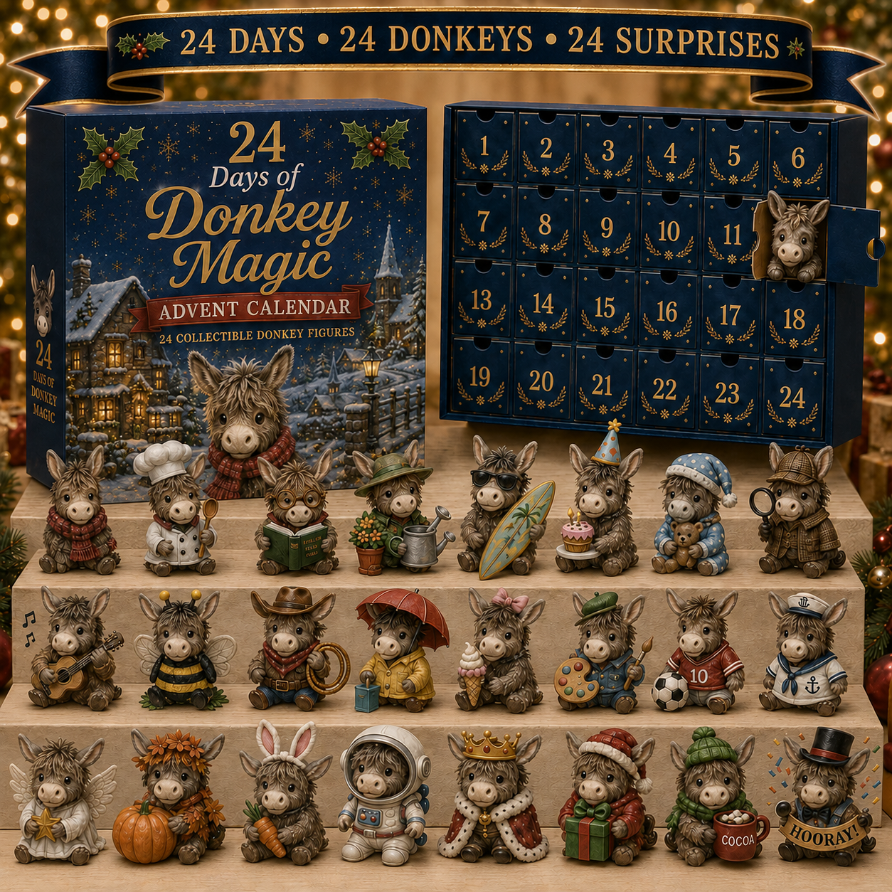 CHRISTMAS KICKOFF 49% OFF - 2026 Days of Donkey Magic Blind Box - 24-Day Festive Countdown, Donkey Collectible Figures Blind Box - Gift For Donkey Lovers
