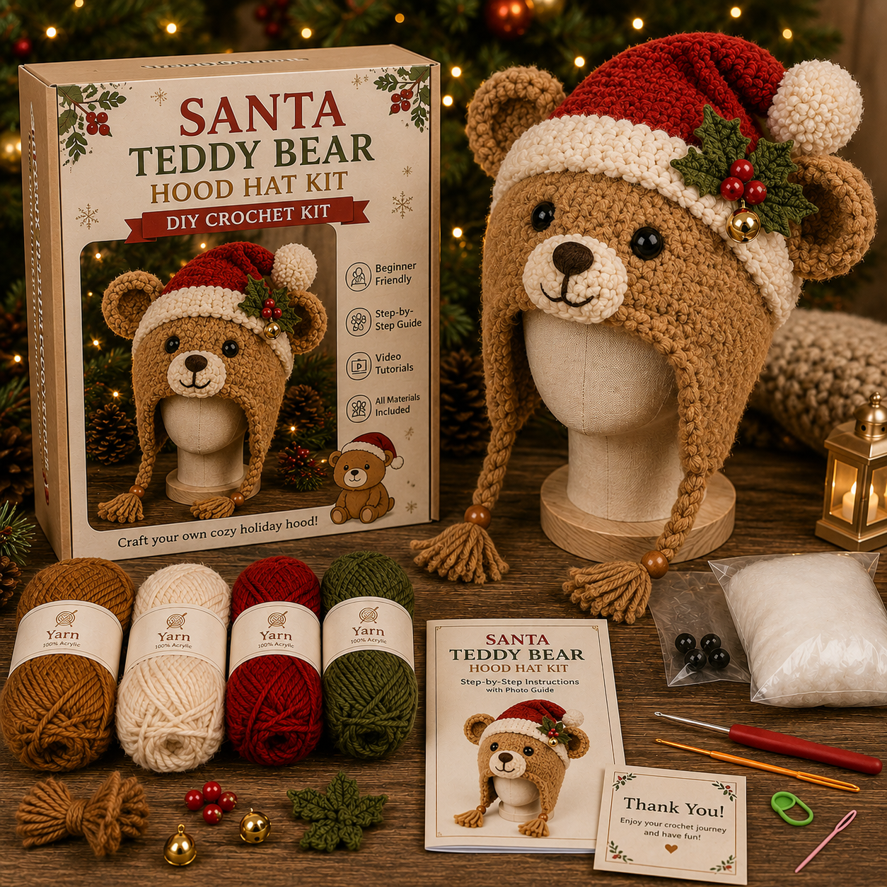 Christmas Highland Cow Hood Hat DIY Crochet Kit