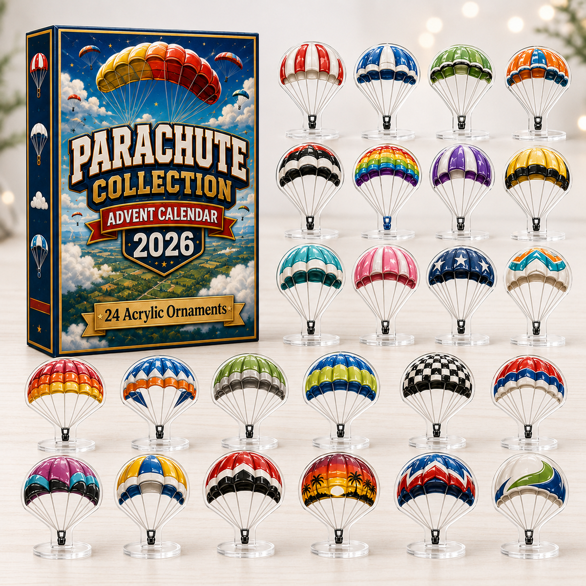 CHRISTMAS KICKOFF 49% OFF - Parachute Collection Advent Calendar 2026 - 24-Day Festive Countdown, Acrylic Charms Blind Box - Gift For Skydiving Lovers AC0HT346
