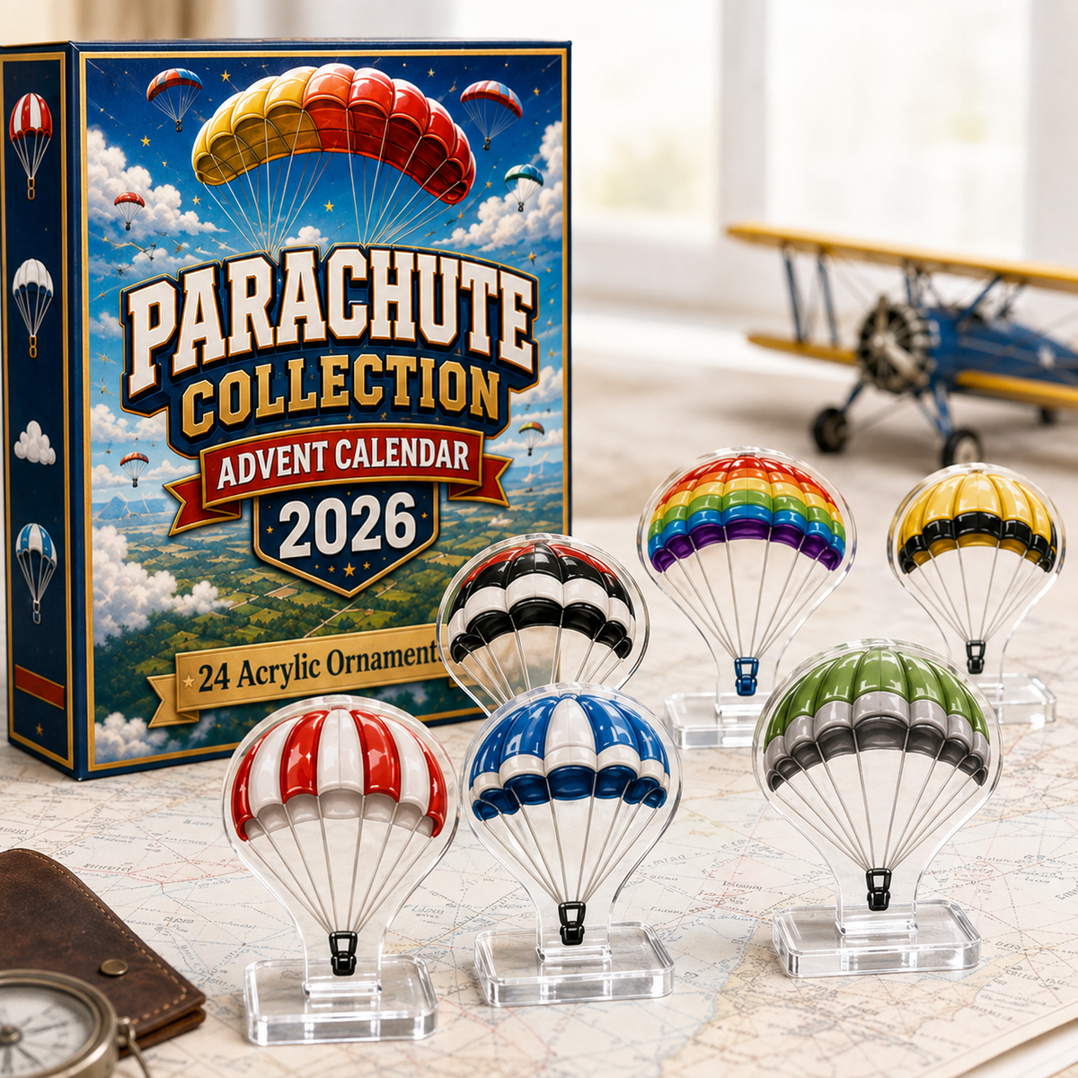 CHRISTMAS KICKOFF 49% OFF - Parachute Collection Advent Calendar 2026 - 24-Day Festive Countdown, Acrylic Charms Blind Box - Gift For Skydiving Lovers AC0HT346