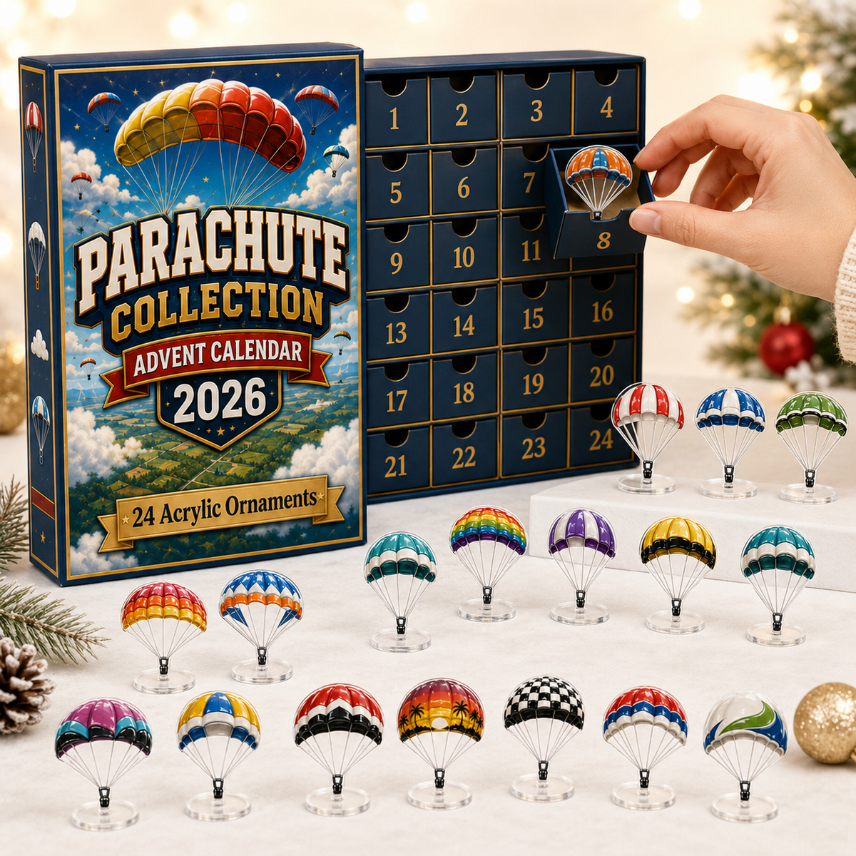 CHRISTMAS KICKOFF 49% OFF - Parachute Collection Advent Calendar 2026 - 24-Day Festive Countdown, Acrylic Charms Blind Box - Gift For Skydiving Lovers AC0HT346