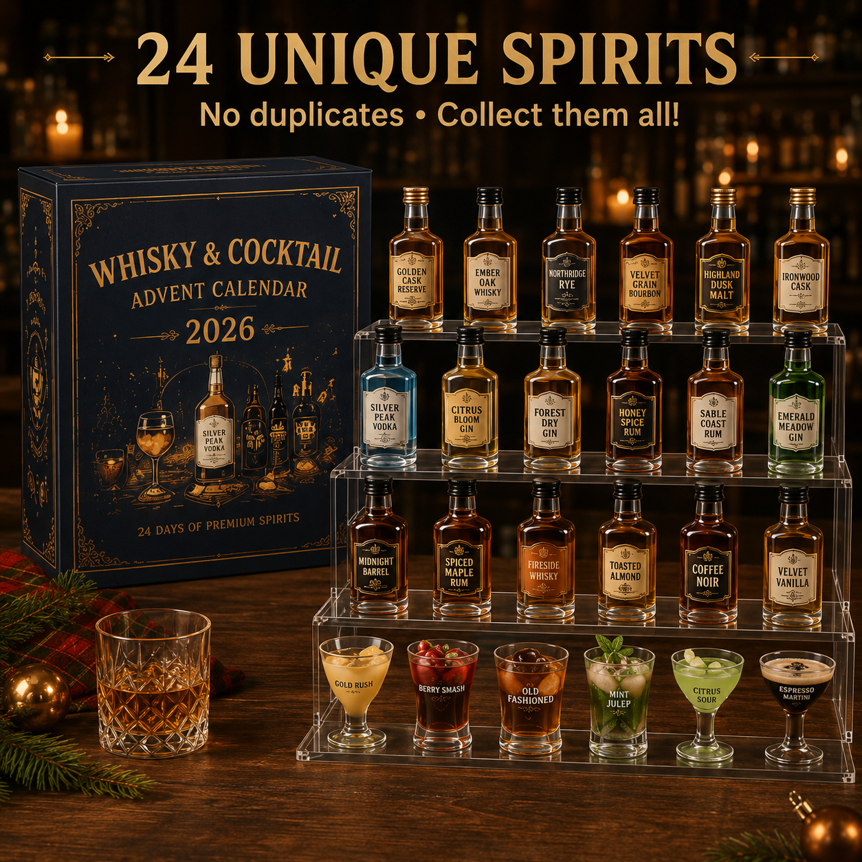 🎄 Last Day 49% OFF – 🥃 Whisky & Cocktail Advent Calendar 2026 | 24 Days of Premium Spirits & Cocktail Inspired Acrylic Collectibles 🎁