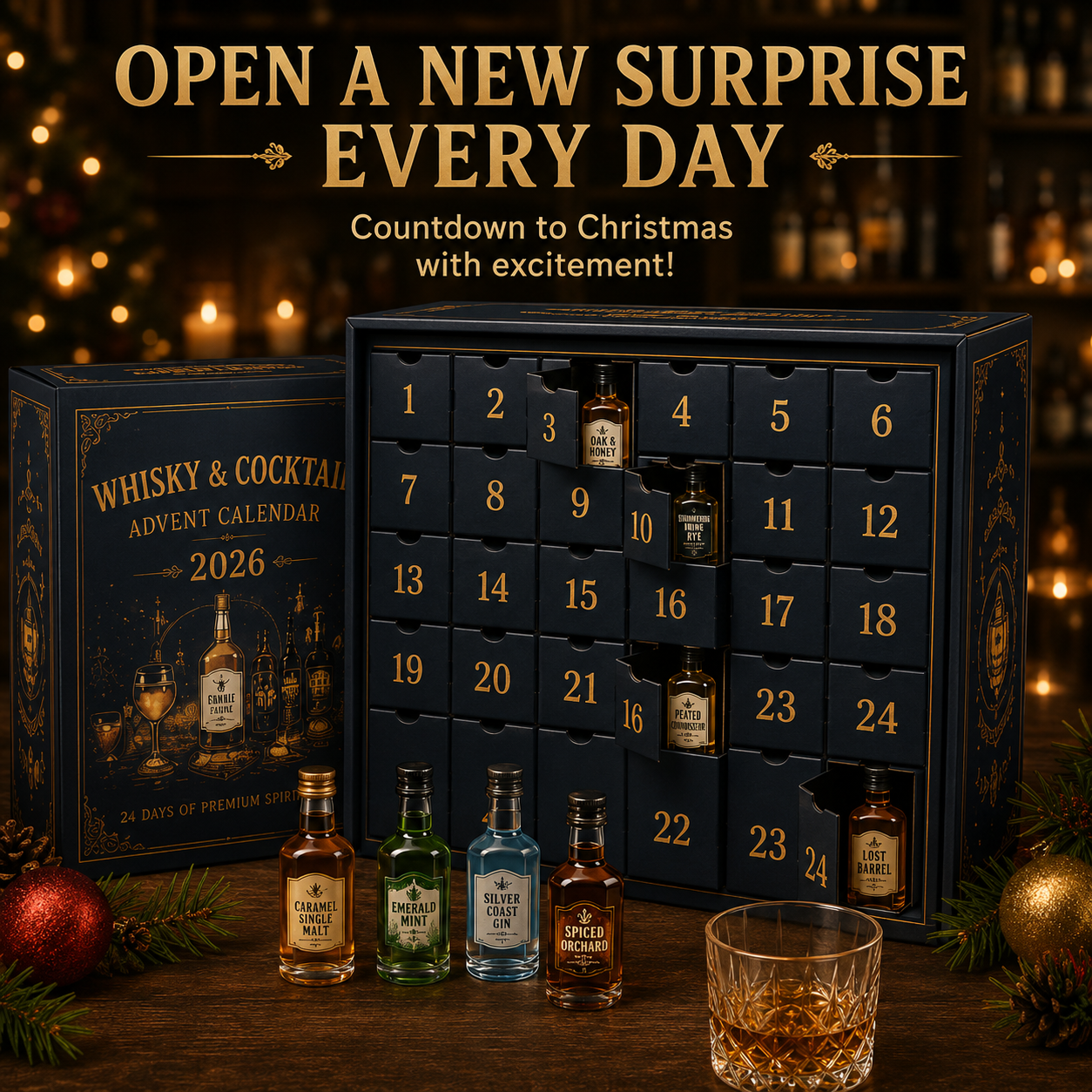 🎄 Last Day 49% OFF – 🥃 Whisky & Cocktail Advent Calendar 2026 | 24 Days of Premium Spirits & Cocktail Inspired Acrylic Collectibles 🎁