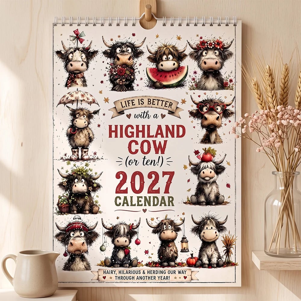 2027 Cute Highland Cow Wall Calendar 🐮 | Life Is Better With A Highland Cow ⭐