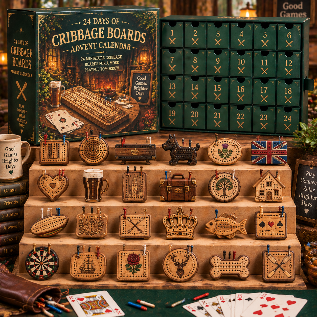 CHRISTMAS KICKOFF 49% OFF - 2026 Days of Cribbage Boards Blind Box - 24‑Day Festive Countdown, Cribbage Boards Themed Collectible Miniatures Blind Box - Gift For Classic Board Game Lovers