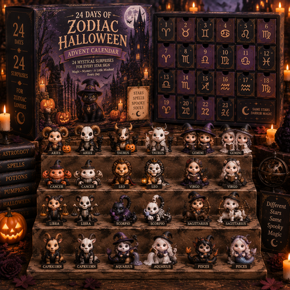 CHRISTMAS KICKOFF 49% OFF - 2026 Days of Zodiac Halloween Blind Box - 24-Day Festive Countdown, Zodiac Halloween Themed Collectible Miniatures Blind Box - Gift For Zodiac Lovers