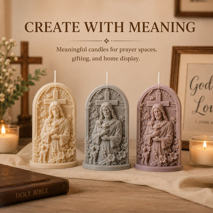 ⏳ Last Day 49% OFF – ✝️ 2-Piece Good Shepherd Jesus 3D Candle Mold Set | Sculpted Cross, Lamb & Floral Relief for Faith-Inspired Handmade Candles 🕯️✨