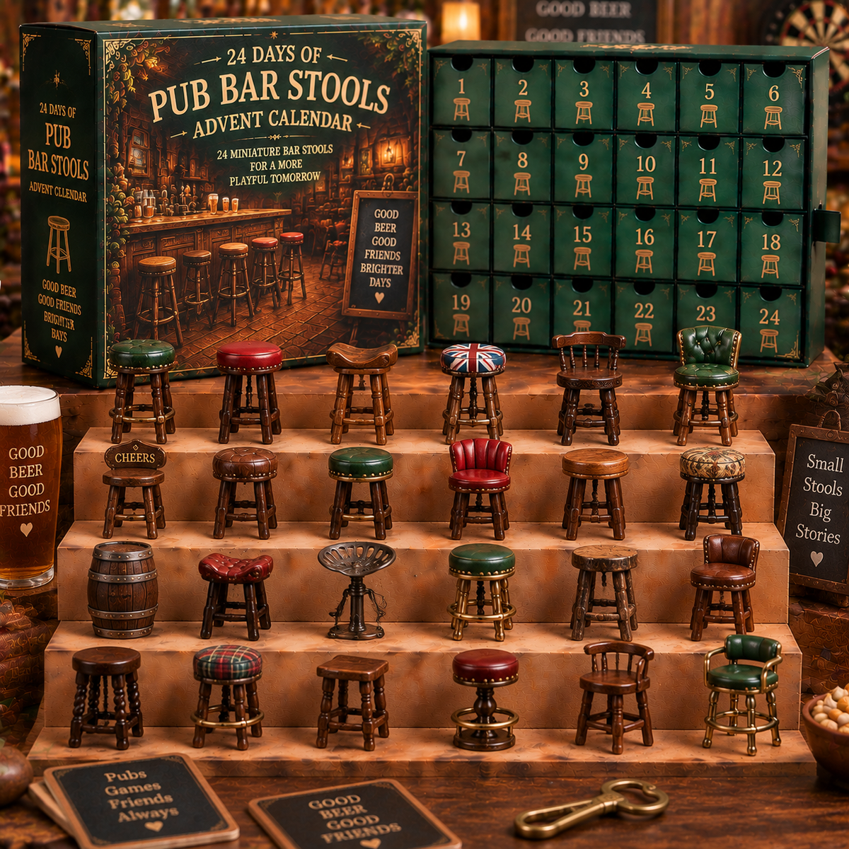 CHRISTMAS KICKOFF 49% OFF - 2026 Days of Pub Bar Stools Blind Box - 24‑Day Festive Countdown, Pub Bar Stools Themed Collectible Miniatures Blind Box - Gift For Pub & Miniature Decor Lovers