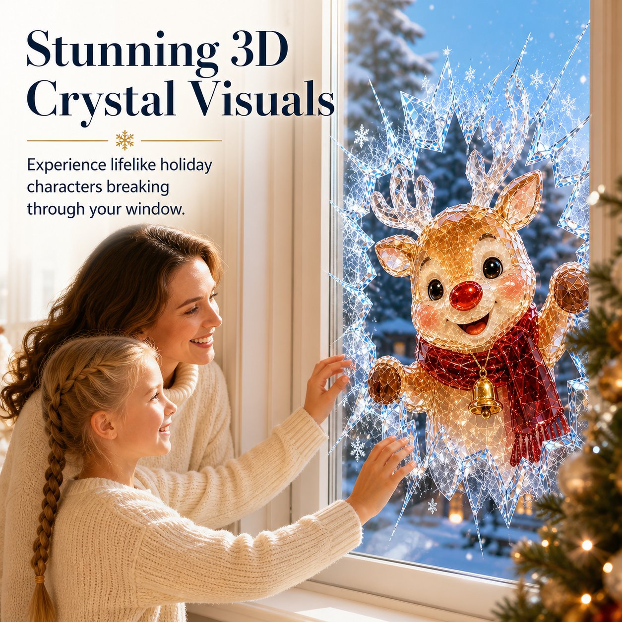 3D crystal Christmas window stickers – Reusable, festive glass decorations